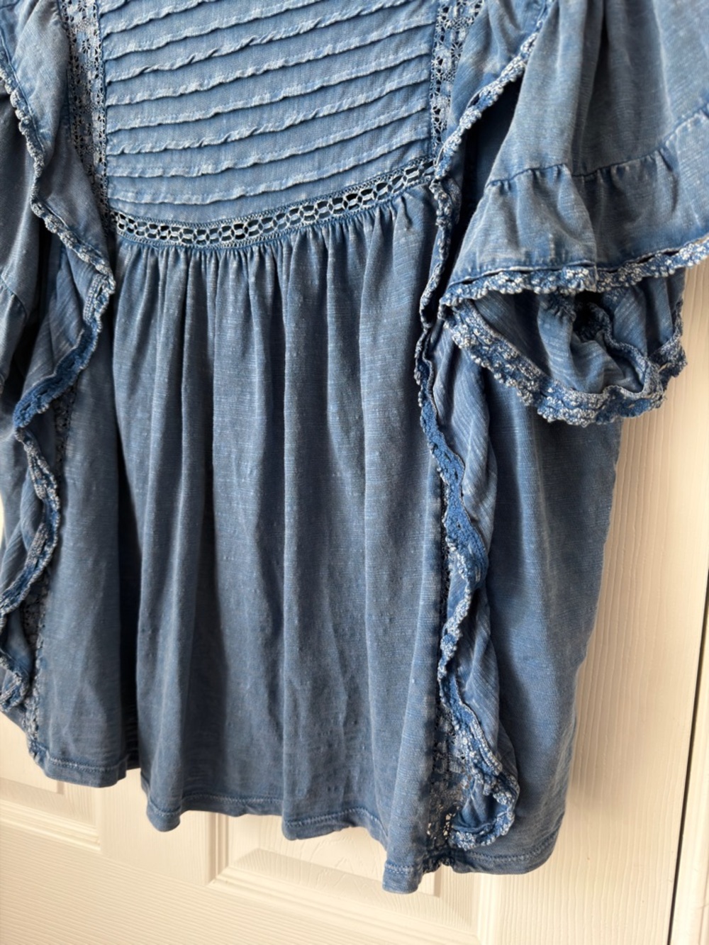 Free People Le Femme Ruffled Crochet Top Blue Boho Medium - Picture 3 of 8